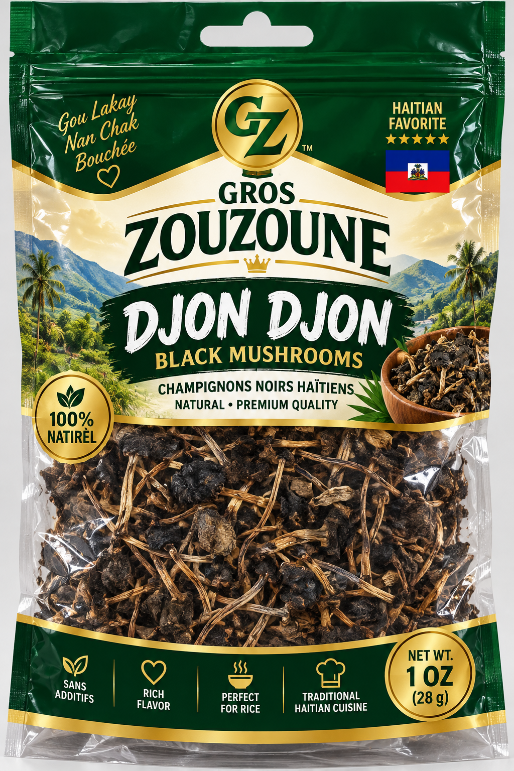 GROS ZOUZOUNE™ Djon Djon – Premium Haitian Black Mushrooms, 1 OZ (28 g)